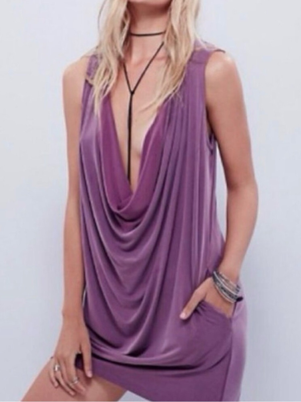 Free People Lavender Purple Draped Cowl Mini Dress